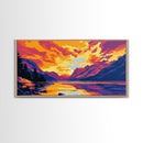 Sunset Lake, Mountain View, Vibrant Sky, Canvas Print, Modern Wall Art, Office Decor, Nature Painting, Boho Landscape, Rustic Aesthetic