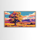 Majestic Tree, Open Field, Mountain View, Canvas Print, Living Room Wall Art, Modern Rustic Decor, Nature Scene, Sunset Painting