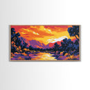 Sunset Reflection, Peaceful River, Mountain Landscape, Framed Canvas Print, Nature Home Decor, Office Artwork, Fall Aesthetic