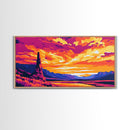 Desert Sunset, Monument View, Vibrant Sky, Canvas Print, Southwest Wall Art, Nature Painting, Rustic Home Decor, Landscape Illustration