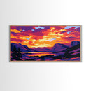 Twilight Mountains, Sunset Glow, Vibrant Nature, Framed Canvas Print, Landscape Wall Art, Bedroom Decor, Bold Colors, Autumn Scenic View