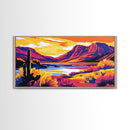 Desert Cactus Sunset, Canvas Print, Southwest Wall Art, Colorful Mountain Art, Nature Landscape, Boho Aesthetic, Office Wall Decor