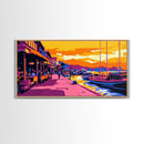 Harbor Sunset Scene, Framed Canvas Print, Nautical Wall Art, Vibrant Coastal Painting, Seaside Aesthetic, Living Room Wall Decor