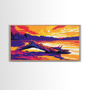 Driftwood Lake Sunset, Framed Canvas Print, Serene Nature Art, Vibrant Landscape, Rustic Cabin Decor, Bedroom Wall Art