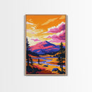 Mountain River, Sunset, Canvas Print, Autumn Forest Art, Nature Landscape, Rustic Cabin Wall Art, Wilderness Painting, Boho Decor