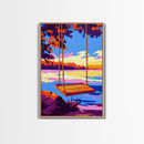 Lake Swing, Sunset, Canvas Print, Serene Nature Art, Vibrant Reflection Painting, Boho Wall Decor, Cozy Home Art, Bedroom Wall Artwork