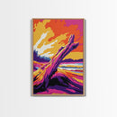 Driftwood Beach, Sunset, Framed Canvas Print, Coastal Art, Seaside Landscape, Ocean View, Rustic Beach House Decor, Relaxing Wall Art