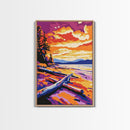 Autumn Beach, Sunset Painting, Vibrant Coastal, Driftwood Art, Framed Canvas Print, Fall Wall Art, Living Room Decor, Landscape Art