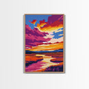 Sunset Marsh, River Reflections, Bold Colors, Peaceful Scene, Framed Canvas Print, Living Room Art, Nature Inspired, Boho Wall Decor