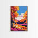 Autumn Forest View, Framed Canvas Print, Vibrant Fall Landscape, Cozy Nature Art, Warm Tones, Rustic Home Decor, Living Room Artwork