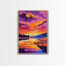 Sunset Reflection, Vibrant Nature Art, Autumn Landscape, Scenic Wall Decor, Framed Canvas Print, Living Room Wall Art, Boho Art