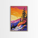 Mountain Glow, Sunset Over Hills, Vibrant Nature Art, Bold Scenic Print, Framed Canvas Print, Rustic Cabin Decor, Fall Wall Art