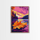Floating Leaf, Autumn Lake Art, Seasonal Landscape, Warm Fall Colors, Canvas Print, Cozy Home Decor, Thanksgiving Wall Art