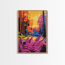 Enchanted Forest, Colorful Nature Scene, Vibrant Trees, Dreamy Woodland, Framed Canvas Print, Living Room Wall Art, Boho Aesthetic