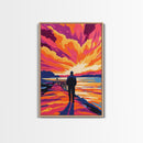 Sunset Walk, Dramatic Sky, Ocean Pier Scene, Vibrant Horizon Art, Canvas Print, Office Wall Art, Beach Home Decor, Modern Art