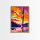 Dock Post, Sunset Reflection, Nautical Art, Framed Canvas Print, Seaside Painting, Rustic Decor, Boat Lover Gift, Office Wall Art