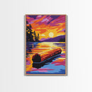 Sunset Log, Forest Lake, Nature Art, Framed Canvas Print, Cabin Decor, Rustic Wall Art, Outdoor Painting, Bedroom Wall Art