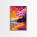 Beach Sunset, Ocean Waves, Coastal Landscape, Canvas Print, Boho Wall Art, Vibrant Sky Painting, Seaside Decor, Living Room Artwork