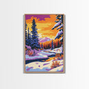 Snowy Forest, Winter Scene, Cozy Landscape, Canvas Print, Christmas Wall Art, Holiday Home Decor, Mountain River, Peaceful Nature Painting