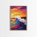Ocean Wave, Sunset Surf, Vibrant Coastal, Beach Art, Wall Decor, Nautical Theme, Living Room, Canvas Print, Bold Colors, Surf Art