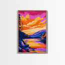 Mountain Lake, Golden Hour, Bold Color Art, Framed Canvas Print, Wilderness Wall Art, Rustic Home Decor, Cabin Aesthetic, Modern