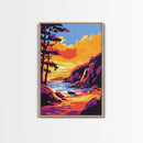 Coastal Cliffs, Seascape Painting, Sunset Over Ocean, Vibrant Colors, Framed Canvas Print, Beach House Wall Art, Nature Lover Gift