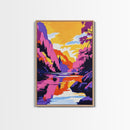 Majestic River, Mountain Scenery, Sunset Glow, Vibrant Reflections, Canvas Print, Nature Inspired, Living Room Wall Art, Modern Decor