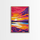 Fiery Sunset, Mountain Reflections, Warm Tones, Nature Wall Art, Framed Canvas Print, Living Room Decor, Cozy Fall Aesthetic