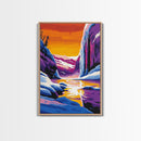 Frozen Falls, Winter Wonderland, Icy Landscape, Bold Color Contrast, Framed Canvas Print, Seasonal Art, Cozy Winter Decor