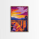 Countryside Sunset, Canvas Print, Vibrant Rural Scene, Barbed Wire Fence, Warm Autumn Hues, Western Home Decor, Cozy Living Room Wall Art