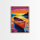 Canoe Reflection, Sunset Lake Art, Vibrant Nature Print, Framed Canvas Print, Cabin Wall Decor, Rustic Home Art, Outdoor Adventure Art