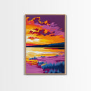 Twilight Reflection, Serene Water Art, Vibrant Sunset Print, Framed Canvas Print, Living Room Wall Decor, Boho Style Art, Relaxing Artwork