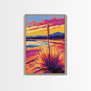 Desert, Plant, Sunset, Landscape, Framed Canvas Print, Boho Wall Art, Southwestern Art, Warm Earth Tones, Rustic Home Decor