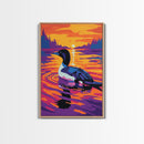 Loon, Water, Sunset, Wildlife, Framed Canvas Print, Bird Art, Nature Lover Gift, Lake House Decor, Living Room Wall Art