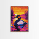 Grebe, Lake, Sunset, Bird, Framed Canvas Print, Wildlife Wall Art, Nature Scene, Vibrant Colors, Cozy Cabin Wall Decor