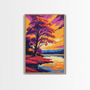 Autumn Tree, Vibrant Colors, Sunset Reflection, Framed Canvas Print, Fall Wall Art, Living Room Decor, Nature Art, Bold Landscape Painting