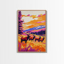 Elk Herd, Mountain Sunset, Wildlife Painting, Framed Canvas Print, Rustic Cabin Wall Art, Autumn Nature Decor, Bold Landscape Artwork