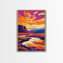 Desert River, Majestic Canyon, Southwest Landscape, Framed Canvas Print, Boho Wall Art, Earthy Tones, Nature Artwork, Warm Color Painting