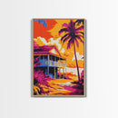 Beach House, Tropical Decor, Sunset Wall Art, Palm Tree, Framed Canvas Print, Coastal Wall Art, Summer Vibes, Living Room Art