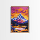 Sunset Peaks, Bold Mountain Art, Nature Painting, Framed Canvas Print, Lodge Decor, Rustic Wall Art, Autumn Colors, Warm Landscape
