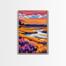 River Sunset, Fiery Horizon, Tranquil Waters, Canvas Print, Home Office Art, Warm Landscape, Boho Wall Art, Rustic Nature Scene