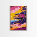 Coastal Cabin, Beach House Art, Ocean Sunset, Seaside View, Framed Canvas Print, Living Room Decor, Summer Landscape, Boho Wall Art