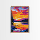 Sunset Lake, Vibrant Landscape, Framed Canvas Print, Modern Wall Art, Large Artwork, Living Room Art, Gift Idea, Colorful Painting