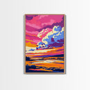 Pink Sunset, Scenic River, Framed Canvas Print, Bold Colors, Nature Wall Art, Modern Decor, Large Art, Boho Style, Bedroom Art, Gift Idea