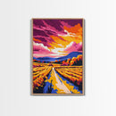 Countryside Sunset, Warm Tones, Framed Canvas Print, Boho Landscape, Large Artwork, Rustic Wall Art, Modern Decor, Bedroom Art, Gift Idea