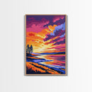 Lakeside Sunset, Fiery Sky, Framed Canvas Print, Nature Wall Art, Boho Landscape, Modern Artwork, Large Wall Art, Bedroom Art, Gift Idea