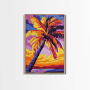 Palm Tree Sunset, Tropical Beach, Canvas Print, Coastal Wall Art, Boho Home Decor, Large Artwork, Vibrant Painting, Living Room Art