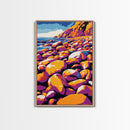 Rocky Beach, Ocean Waves, Canvas Print, Coastal Wall Art, Modern Seascape, Boho Decor, Large Artwork, Bedroom Art, Vibrant Painting
