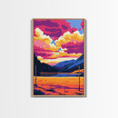Sunset Volleyball, Nature Art, Outdoor Adventure, Mountain Sky, Framed Canvas Print, Rustic Decor, Beach House Wall Art, Sports Art