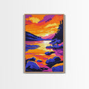 Sunset, Mountain Lake, Nature Landscape, Canvas Print, Vibrant Wall Art, Rustic Cabin Decor, Bedroom Art, Scenic Wilderness Painting